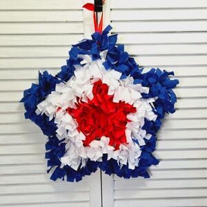 HAND CRAFTED Red White & Blue Americana Patriotic 4th of July Star Rag Wreath